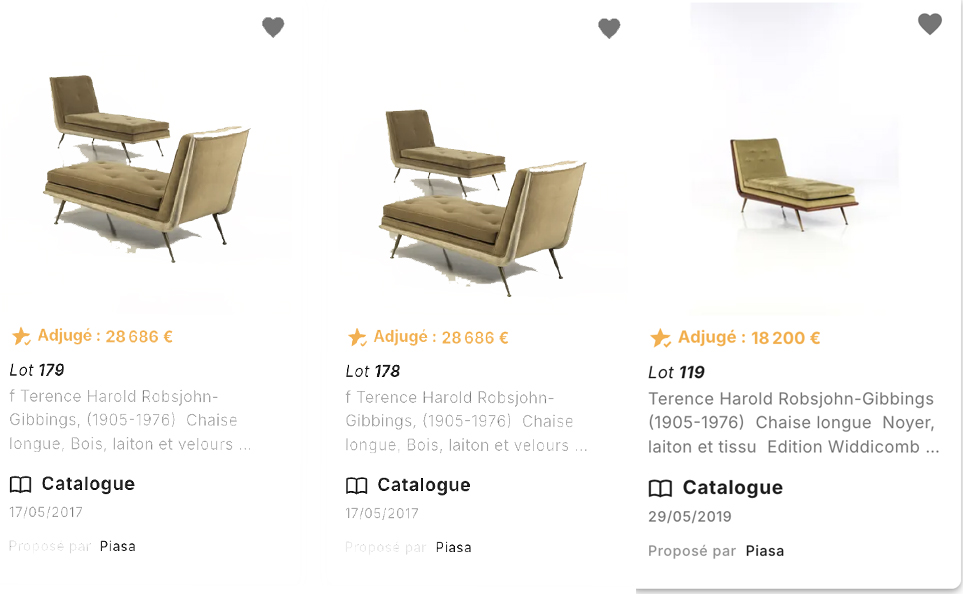 Chaise longue en bois sculpté et coussins crème, design T.H. Robsjohn-Gibbings, années 1950, influence néoclassique