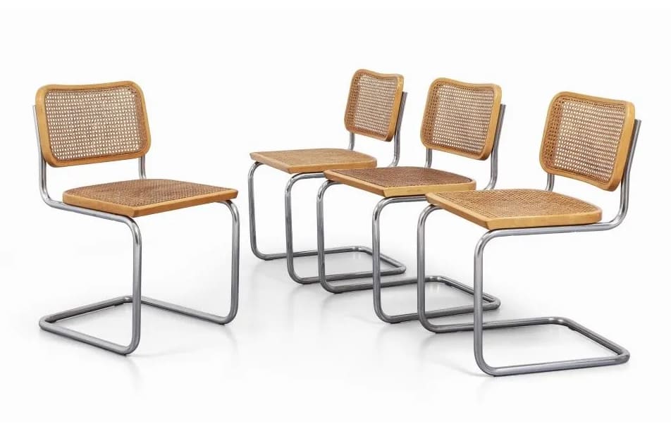 Comment reconnaître une chaise Marcel Breuer B32 – guide d’authentification Chaise B32 originale de Marcel Breuer, structure en tube d’acier et assise en cannage, design Bauhaus