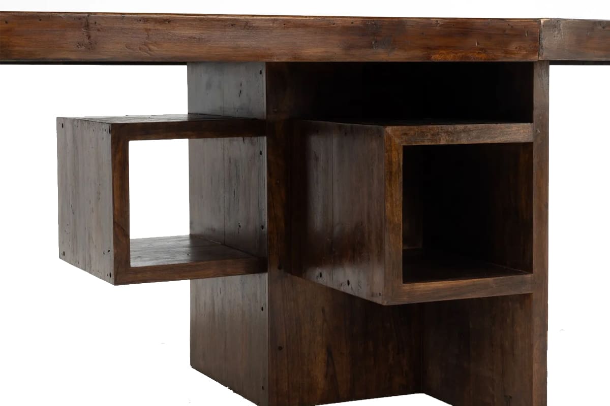 Table des Ministres en teck massif et structure en X, design Le Corbusier et Pierre Jeanneret pour Chandigarh, années 1950