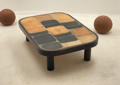 Paire de tables basses Shogun en céramique émaillée et bois, design Roger Capron, Vallauris, années 1970