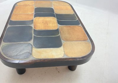 Paire de tables basses Shogun en céramique émaillée et bois, design Roger Capron, Vallauris, années 1970