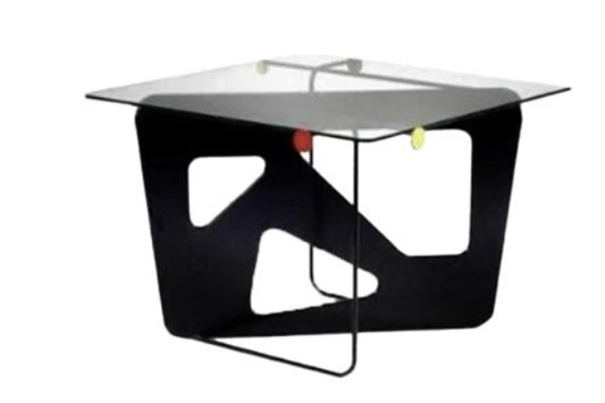 Table Santiago de Mathieu Matégot avec piétement tubulaire et plateau en verre