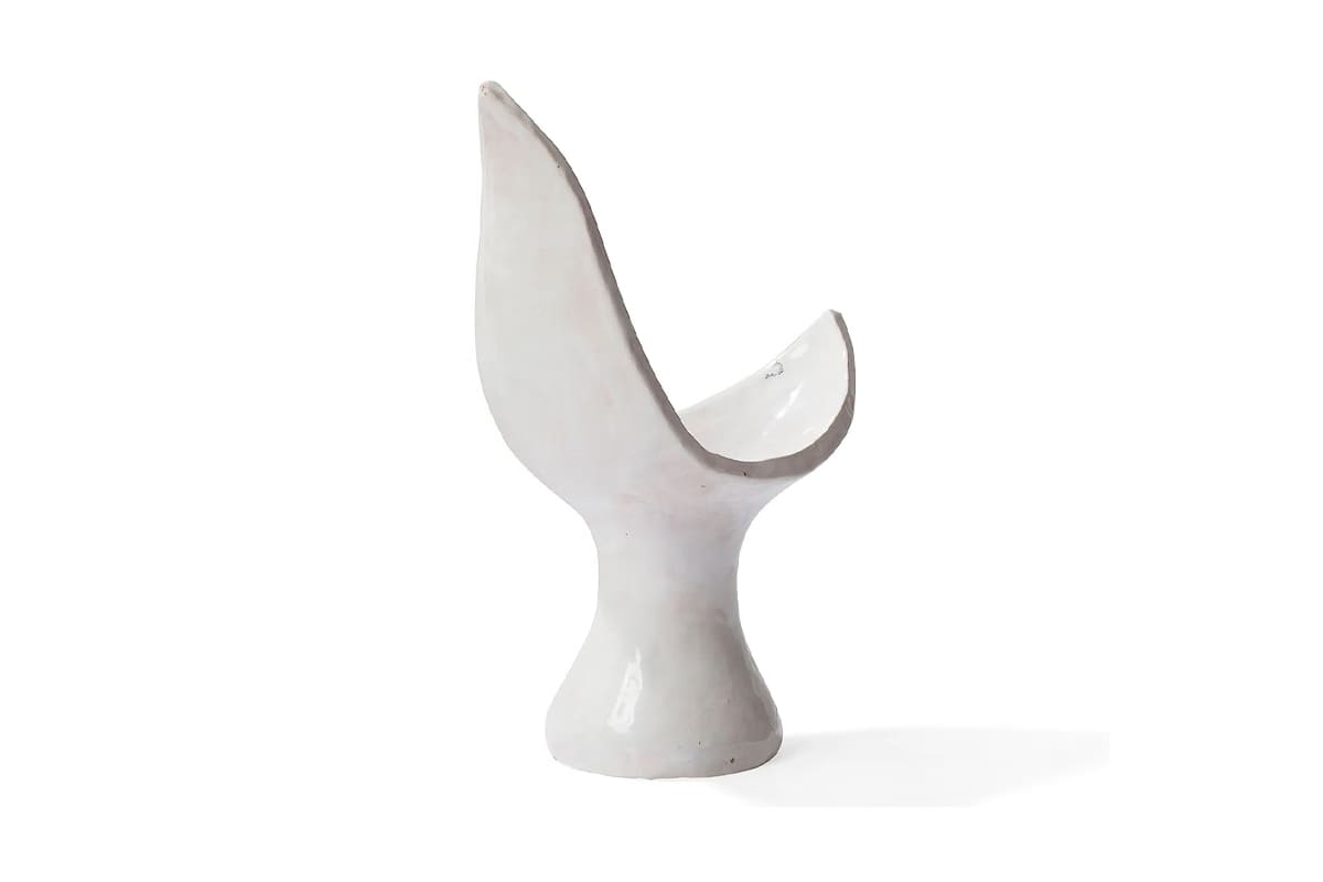 Lampe « Oiseau feuille » en céramique émaillée, design poétique de Guidette Carbonell, pièce unique ou en très petite série, années 1950-60