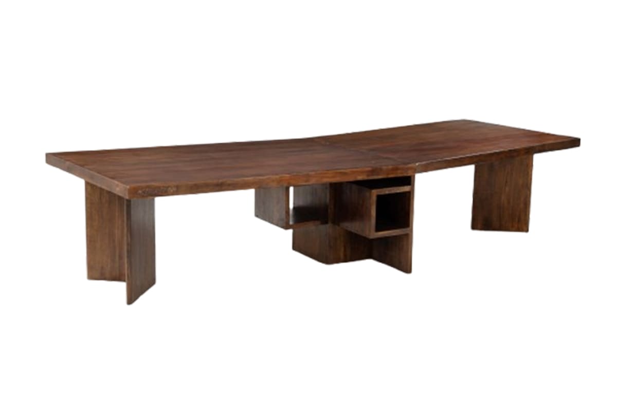 Table des Ministres en teck massif et structure en X, design Le Corbusier et Pierre Jeanneret pour Chandigarh, années 1950