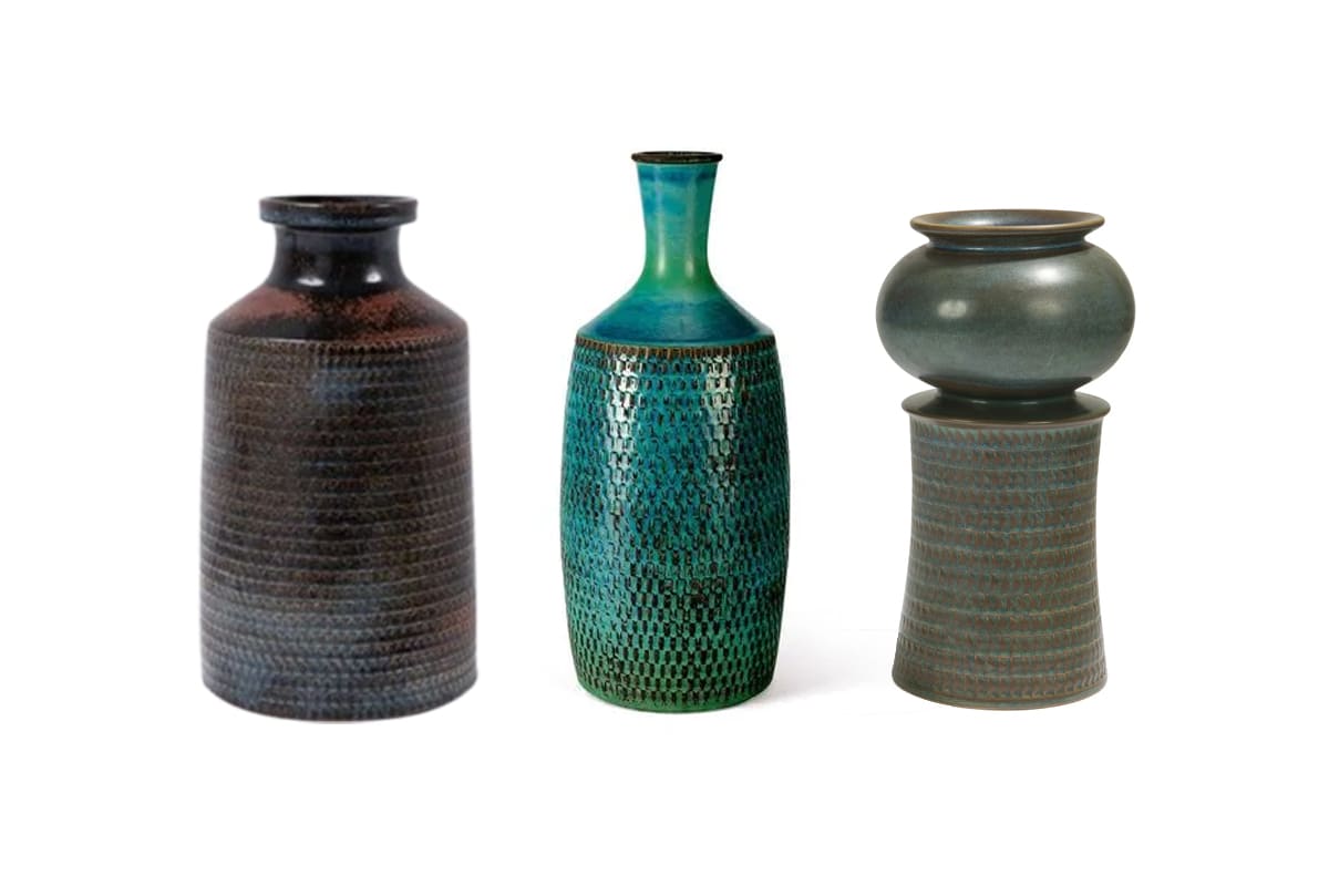 Céramique décorative de Stig Lindberg, grès émaillé à décor abstrait, production Gustavsberg, Suède, années 1950-60