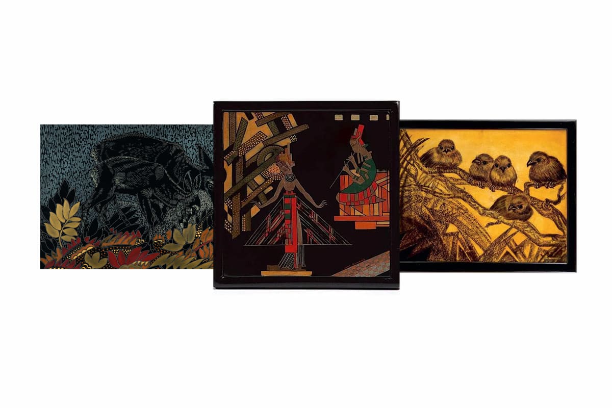 Panneau de laque – Jean Dunand – art déco – estimation et prix Panneau de laque de Jean Dunand, décor Art déco en laque polychrome et or, motif géométrique ou figuratif, années 1920-30
